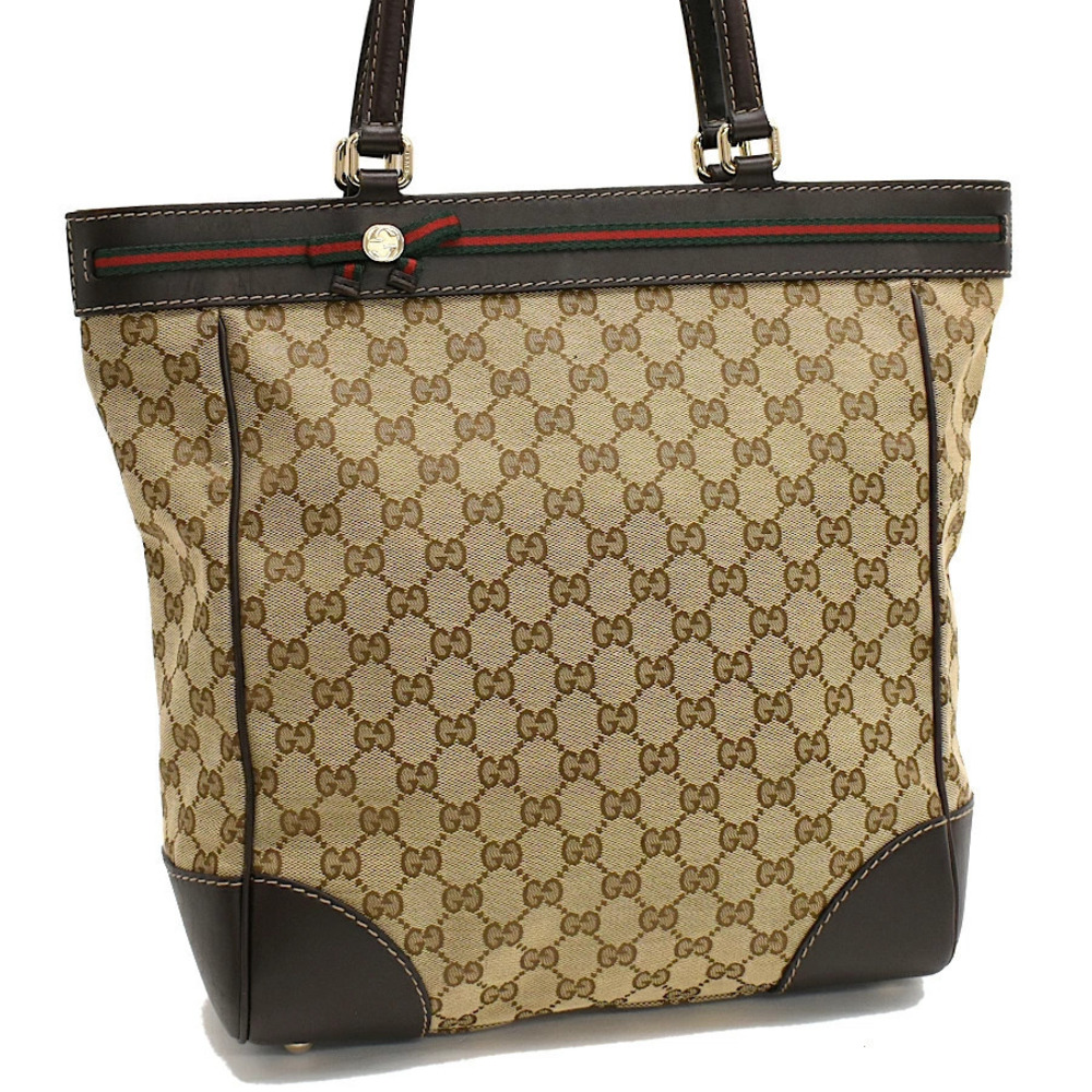 Gucci Mayfair Tote Bag GG Canvas Beige Cream Brown Ribbon